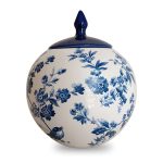 جینجر جار سرامیکی طرح گل و پرنده آبی‌سفید